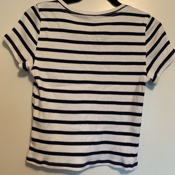 Navy and White Striped Button-Up Crop Tee - Picture 2 of 2